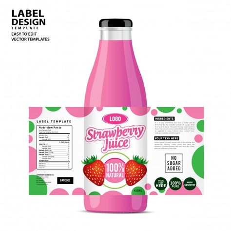 Milk Packaging, Packaging Template Design, Nutrition Facts Label, Bottle Design Packaging, Juice Packaging, Bottle Label Design, Ingredient Labels, Drink Labels, Packing Design