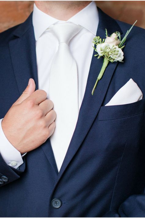 Groom Wedding Inspiration in a Navy Suit, White Tie, Shirt, Handkerchief, and Boutonniere at a Kentucky Wedding. See more photos at www.kevinandannaweddings.com Kentucky Wedding Photographer, Dapper Groom, Ideas, Inspiration, Classic, Blue. Navy Blue Father Of The Bride Suit, Navy Suit With White Tie, Navy Blue Suit With White Tie, Best Man Suit Wedding Navy Blue, Navy On Navy Suit, Navy Suit White Bow Tie, Black Tux Blue Tie, Navy Suit White Tie, Groom Navy Suit White Tie