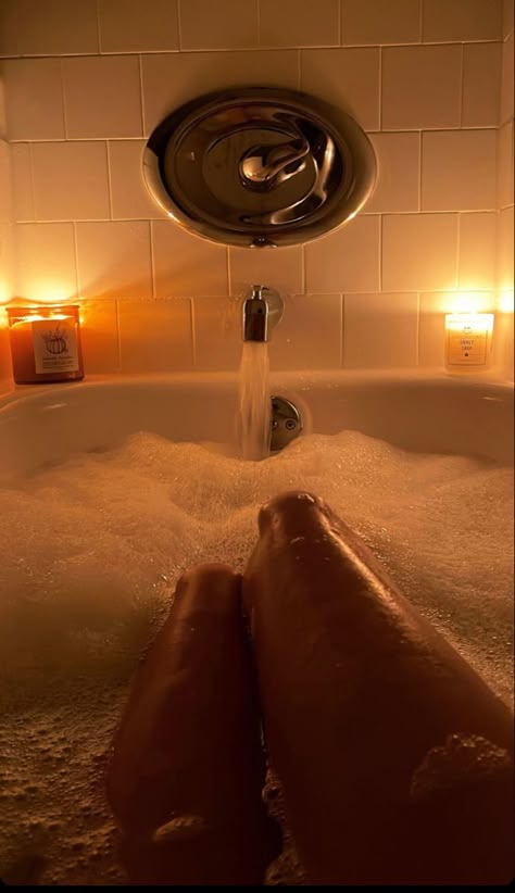 A woman’s legs in the bathtub, with bubble surrounding her candles on each side of the bath tub, water flowing while photo Bath Tub Aesthetic, Bathtub Aesthetic, Bath Pictures, Gross Things, Aesthetic Bath, Bath Aesthetic, Aesthetic Pretty, Future Lifestyle, Foto Ideas Instagram