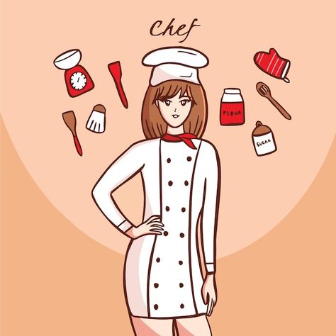 Female Chef Logo, Chef Drawing, Chef Poster, Chef Logo, Female Chef, Logo Hand, Women Poster, Yummy Comfort Food, Woman Illustration