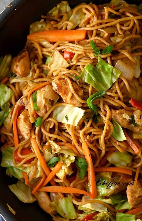 Chicken Yakisoba Noodles - Chefjar Teriyaki Chicken Yakisoba, Saba Noodles Recipes, Costco Yakisoba Recipe, Chicken Soba Noodles, Pork Yakisoba Recipe, Yakisoba Recipe Chicken, Yakisoba Aesthetic, Chicken Yakisoba Recipe, Philapino Recipes