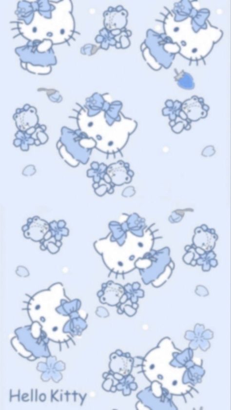 Blue Kitty Wallpaper, Light Blue Wallpaper Hello Kitty, Hello Kitty Wallpaper Iphone Blue, Blue Sanrio Aesthetic, Blue Aesthetic Hello Kitty, Light Blue Hello Kitty Wallpaper, Dark Blue Hello Kitty Wallpaper, Blue Hello Kitty Aesthetic, Blue Sanrio Wallpaper