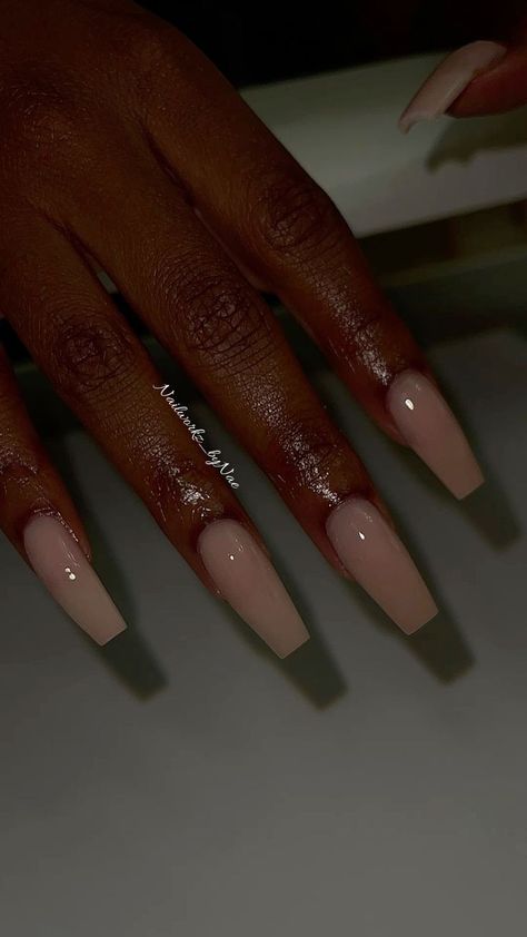 Medium Ballerina Acrylic Nails Designs, Nude Ballerina Nails Medium, Nail Inspo Birthday Set, Acrylic Nails For Darker Skin Tones, Nude Nails With French Tip, Creme Nails Acrylic, Medium Nude Nails, Soft Pink Nail Designs, Nude Acrylic Nails Coffin