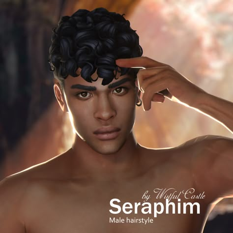 Seraphim (male hair) | Wistful Castle on Patreon Sims 4 Cc Black Features, Sims 4 Cc Man Hair, Sims 4 Cc Mens Hair, Sims 4 Afro Hair Male, Sims 4 Afro Hair, Sims 4 Curly Hair, Sims 4 Men Clothing, Sims 4 Hair Male, Sims 4 Male Clothes