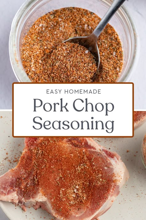 What's a little smokey, a little sweet, and a lot delicious? This super easy homemade pork chop seasoning! A blend of savory spices and a touch of brown sugar come together for the best dry seasoning for pork chops that you'll ever try. Pork Chop Seasoning Spices, Brown Sugar Bourbon Seasoning Recipe, Fried Pork Chop Seasoning, Best Pork Chop Seasoning, Pork Chop Seasoning Recipe, Pork Chop Seasoning Rub, Dry Rub Pork Chops, Pork Seasoning Recipe, Pork Chops Seasoning