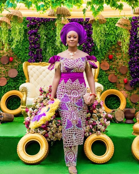 💜💜💜 _ Bride @the_marris George fabrics @lekrystal_georgeplace Outfit Designed by @satine_couture Mua @houseofvoc Accessories… Lace Blouse Styles, Nigerian Wedding Dresses Traditional, Igbo Traditional Wedding, Nigerian Wedding Dress, Igbo Bride, Igbo Wedding, African Party Dresses, African Traditional Wedding Dress, African Wedding Attire