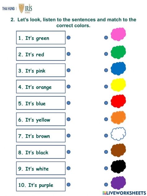 Identify Colors Worksheet, Colours In English Worksheet, Match The Colors Worksheet, Writing Colors Worksheet, Color Games For Kids Activities, Color Matching Worksheet, Colors Games For Kids, Colours Worksheet For Kindergarten, Colours For Kids Worksheet