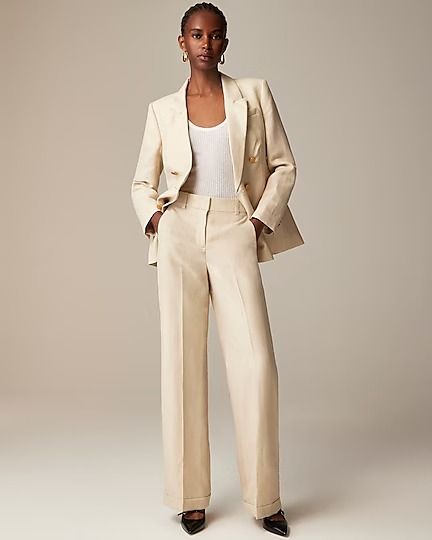 J.Crew: Cuffed Wide-leg Trouser In Herringbone Linen-wool Blend For Women Dress Slacks, Wool Trousers, Work Wear Women, My Fashion Style, Holiday Looks, Fall Shopping, Tailored Trousers, Staple Pieces, Love Affair