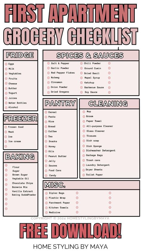 first apartment checklist, first apartment essentials list, First apartment grocery list First Apartment Cleaning, Apartment Cleaning Supplies, First Apartment Grocery List, Apartment Grocery List, Apartment Essentials List, Apartment Essentials Checklist, Tips For Moving Out, First Home Checklist, Grocery Checklist