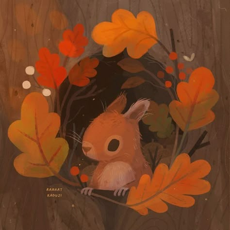 Squirrel Illustration, Animal Artists, Squirrel Art, Squirrel Print, Arte Peculiar, Autumn Illustration, Red Squirrel, Arte Sketchbook, Autumn Art