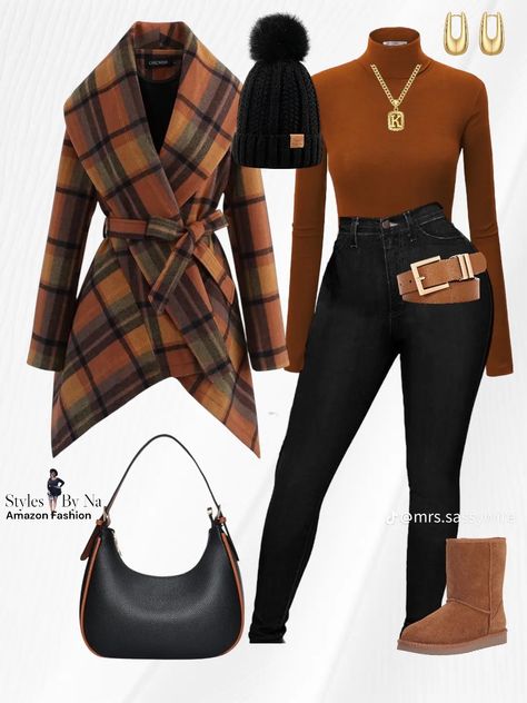 40 Plus Outfits For Women, Black Fashion Outfits Classy, Brown Top Jeans Outfit, Black Woman Christmas Outfits, Shein Boots Outfit, Tan Trench Coat Outfit Winter, Combat Boot Outfits Black Women, Casual Chic Black Women, Black Women Outfits Classy