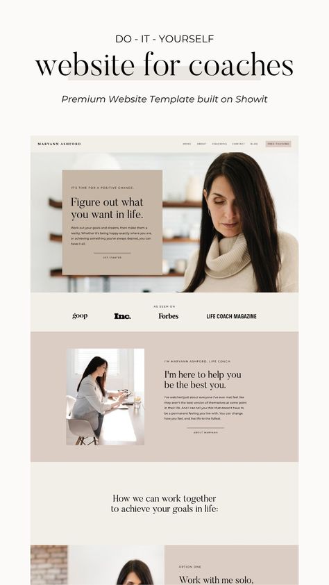Maryann is a modern, sophisticated website template for life coaches built on Showit. Maryann was made for coaches who want to make an impact and look high-quality. Check out the full Maryann template site by viewing our demo! ⭐ showit website template, showit website design, coaching website template, showit templates for coaches, life coach websites, life coach website design, life coach web design, life coach website template Coaching Website Template, Coach Website Inspiration, Life Coaching Website Design, Career Coach Branding, Business Coach Website Design, Life Coach Website Design, Linktree Design Ideas, Coaching Website Design Inspiration, Corporate Website Design Inspiration