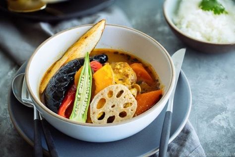 A delicious and cozy Soup Curry with fall-off-the-bone chicken and rainbow vegetables. #hokkaido #sapporo #soupcurry #japanesefood | Easy Japanese Recipes at JustOneCookbook.com Hearty Fall Soups, Curry Soup Recipes, Office Lunches, Soup Curry, Just One Cookbook, Japanese Food Recipes, Japanese Soup, Creamy Broccoli, Easy Japanese Recipes