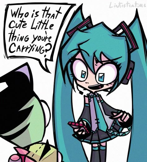 Invader Zim Official Art, Invader Zim Fanart Human, Scene Hatsune Miku, Mini Moose Invader Zim, Invader Zim Background, Gir Invader Zim Fanart, Invader Zim Oc, Gir Invader Zim Pfp, Emo Miku