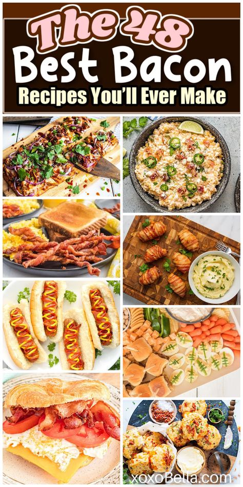 Recipes using bacon Bacon Bits Recipes Breakfast, Quick And Easy Dinner Recipes With Bacon, Dinners With Bacon, Recipe With Bacon, Things To Make With Bacon, Dinner With Bacon, Breakfast Bacon Recipes, Meals With Bacon, What To Make With Bacon