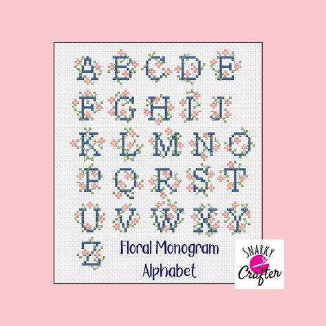 Monogramm Alphabet, Abc Font, Alphabet Monogram, Monogram Cross Stitch, Cursive Alphabet, Cross Stitch Fonts, Cross Stitch Letters, Flower Alphabet, Christmas Alphabet