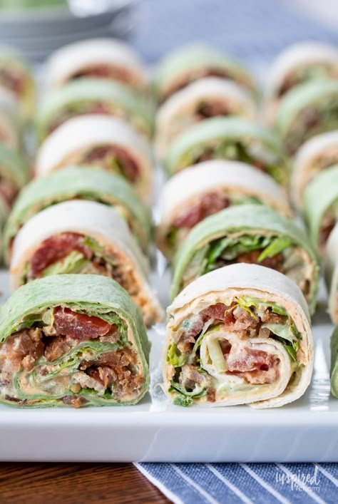 Rolled Sandwiches Appetizers, Wrap Rolled Sandwiches, Blt Sushi Roll, Blt Party Sandwiches, Bulk Sandwiches, Appetizer Sandwiches Mini Cold, Blt Roll Ups Appetizers, Bread Pinwheel Sandwiches, Blt Wraps Recipes