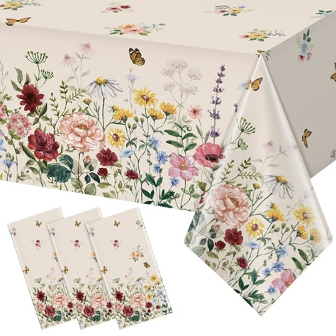 PRICES MAY VARY. Package Includes: you will receive 3 pieces plastic spring floral tablecloth, which are enough quantity to use and replace; printed with delicate watercolor flowers and butterfly,is a good ideal decoration for spring Easter and wedding party. Large Size: these disposable spring tablecloths measures 54×108 inches,which fits most rectangles 8-10 seat tables, making it possible for your family and your friend to enjoy the delightful party. Spring Design: the wildflower and butterfl Engagement Garden Party Decorations, Butterfly Decor Birthday, Pastel Floral Birthday Theme, Tea Party One Year Birthday, Wildflower 3rd Birthday Party, Wildflower Turning One, Nature Themed Party Decorations, Cottage Core Birthday Party Decor, Wildflower Baby Shower Theme Table Decor