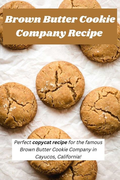 Brown Butter Cookie Company Recipe, a perfect copycat recipe of the original brown butter cookie made in the flagship store in Cayucos, California. Kerrygold Butter Recipes, Burnt Butter Cookies, Brown Butter Honey Cookies, Salted Brown Butter Cookies, Easy Brown Butter Cookies, Brown Butter Cookies Recipe, Browned Butter Cookies, Cookie Recipes Brown Butter, Brown Butter Sugar Cookies