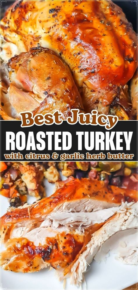 Learn how to make the juiciest oven roasted turkey with our step-by-step recipe that guarantees a moist and delicious bird every time. This guide includes tips on the best roast turkey oven techniques and how to use a herb and citrus butter for an unforgettable flavor. Turkey Preparation Thanksgiving, Buttered Turkey Recipe, Super Juicy Turkey, Preparing Turkey Thanksgiving, How To Bring A Turkey, Best Juicy Turkey Recipe Thanksgiving, How To Make The Perfect Turkey, Butter Under Turkey Skin, Best Injection For Turkey