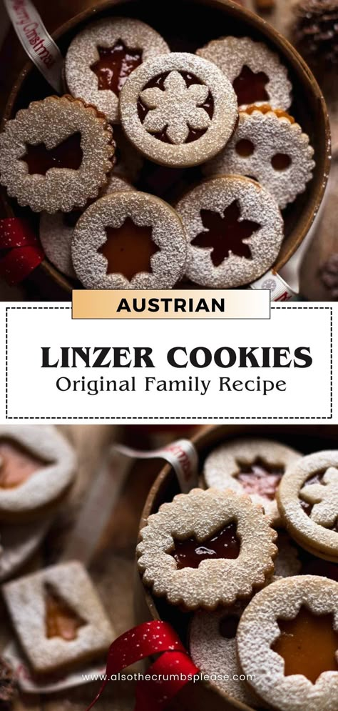 Introduce your palate to these super soft, melt-in-your-mouth Austrian Linzer Cookies. Dive into the time-honored family recipe that brings authentic Austrian flavors right into your kitchen. Linzer Cookies With Almond Flour, Linzer Cookies Recipe Without Almond Flour, German Christmas Biscuits Recipe, German Linzer Cookies, Christmas Cookies Linzer, Bakers Ammonia Cookies, Austrian Linzer Cookies, Linder Cookies Recipe, Strawberry Linzer Cookies