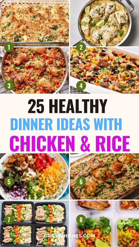 Looking for tasty dinner ideas with a classic combo? of Cooked Chicken and Rice Dinner Recipes. Whether you're using leftover chicken or freshly cooked, these recipes are delicious, comforting, and ideal for a hearty family dinner, bulking and meal prep. 
Chicken And Rice Meals Easy, Cooked Chicken And Rice Recipes, Ground Chicken And Rice Recipes, Chicken Over Rice Recipes, Rice Meals Dinners, Dinners With Rice, Chicken Recipes With Rice, Chicken Rice Recipes Easy Healthy Chicken With Rice, Chicken Veggies And Rice Recipes, Chicken Rice And Veggies Meal Prep, High Protein Chicken And Rice Meal Prep, Chicken And Rice And Veggies, Chicken And Rice Healthy Recipes, Chicken Veggies And Rice, Cooked Chicken And Rice Recipes, Chicken And Rice Meal Prep Healthy