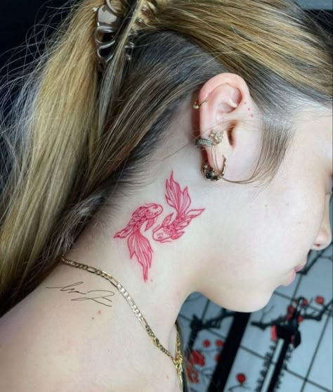 Side Neck Tattoo, Pretty Hand Tattoos, Neck Tattoos Women, Small Pretty Tattoos, Red Ink Tattoos, Tattoos For Black Skin, Pretty Tattoos For Women, Red Tattoos, Neck Tattoos