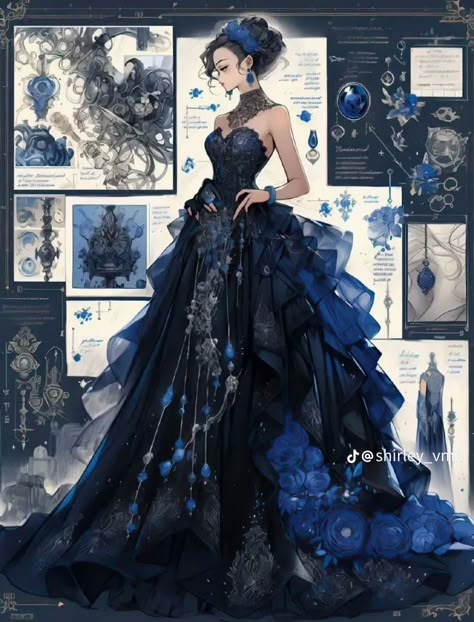 Fantasy Dresses Blue, Fantasy Dress Queens, Royal Dresses Queens Fantasy, Blue Fantasy Dress, Aquatic Aesthetic, Ocean Dress, Vestidos Anime, Dreamy Gowns, Moon Dress