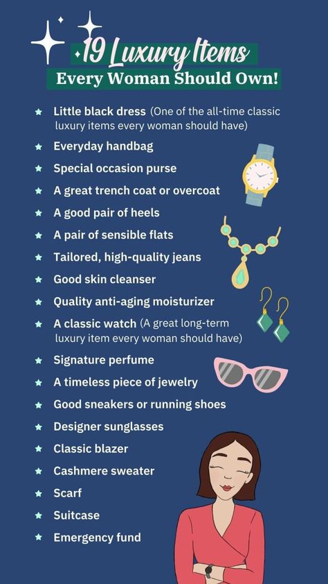 19 Luxury Items Every Woman Should Own! | Clever Girl Finance Women Toiletries List, Elegant Lady Checklist, Classy Lady Habits, High Maintenance Women Checklist, 30 Tips On How To Look Rich And Classy, 70 Year Old Women, Best Advice Quotes, Classy Wardrobe, Everyday Handbag