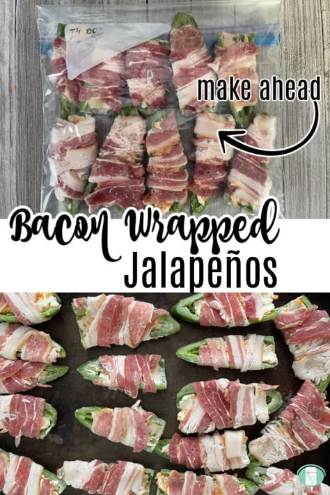 Always have an easy appetizer in the freezer ready to cook up with these bacon wrapped jalapeños. #freezermeals101 Jalapeno Bites, Stuffed Jalapeno, Bacon Jalapeno Poppers, Appetizers Vegetarian, Bacon Wrapped Jalapeno Poppers, Three Ingredient Recipes, Jalapeño Peppers, Bacon Wrapped Jalapenos, Jalapeño Poppers