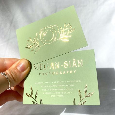 Green And Gold Business Cards, Sage Green Business Cards, Moodboard Website, Gold Foil Business Card, Gold Website, Business Card Photographer, Va Business, Landscaping Business Cards, Garden Logo