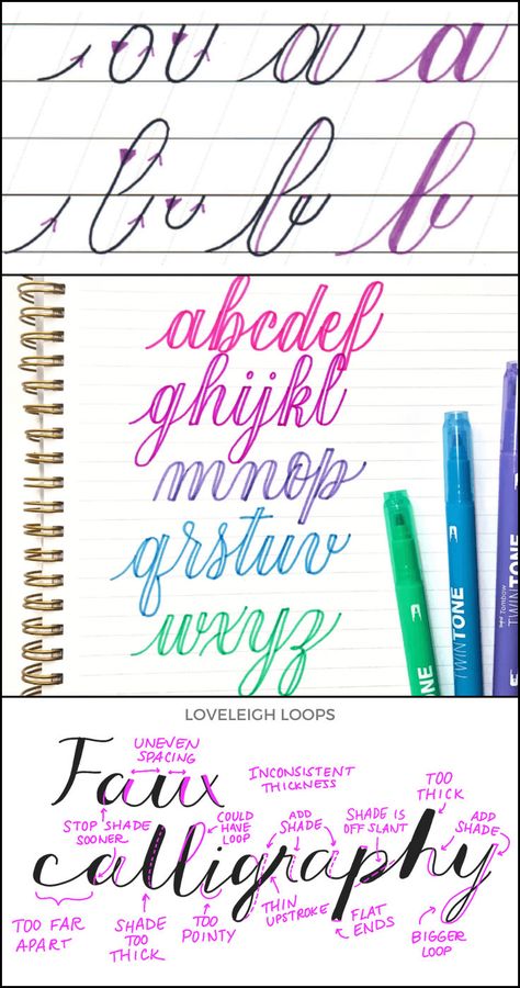 Learn the faux calligraphy alphabet with this calligraphy tutorial from Loveleigh Loops! Faux calligraphy is a lettering style that's great for beginners. Here you'll find a faux calligraphy tutorial that shows you how to do calligraphy with a normal pen. From the letter A to Z, this lettering guide is all you need to get started with this fun hobby. Follow Lovleeigh Loops for more calligraphy tips and tutorials Easy Hand Lettering Fonts Alphabet, Faux Calligraphy Alphabet, Easy Hand Lettering, How To Do Calligraphy, Lettering Fonts Alphabet, Hand Lettering Alphabet Fonts, Calligraphy Tips, Doodle Font, Fonts Handwriting Alphabet