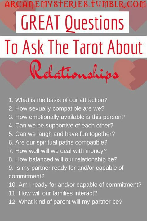 Tarot Questions, What Are Tarot Cards, Tarot Business, Relationship Tarot, Tarot Reading Spreads, Great Questions, Tarot Cards For Beginners, Learning Tarot, Learning Tarot Cards