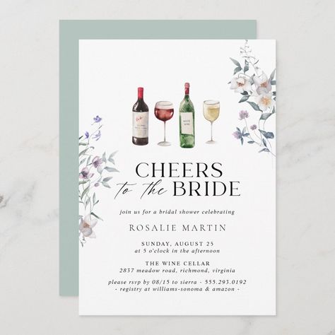 Wine Bridal Shower Invitations, Bridal Shower Wine Theme, Bridal Shower Wine, Bridal Shower Inspo, Drink Glasses, Bride Floral, Wine Theme, Bridal Shower Theme, Watercolor Illustrations