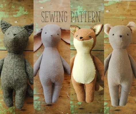 Simple soft toy tutorials (digital) with templates for making vintage style sewn plushies / softies for children or babies, designed by Margeaux Davis of Willowynn. Free sewing pattern for embroidered Christmas ornaments. Learn to sew; fox, bear, bunny rabbit, wolf, moth, butterfly, whale, platypus. Woodland, storybook, nature, forest creatures, fairytale... Syprosjekter For Nybegynnere, Bear And Wolf, Wolf Stuffed Animal, Embroidered Christmas Ornaments, Baby Mobil, Diy Bebe, Sewing Stuffed Animals, Beginner Sewing Projects Easy, Doll Sewing Patterns