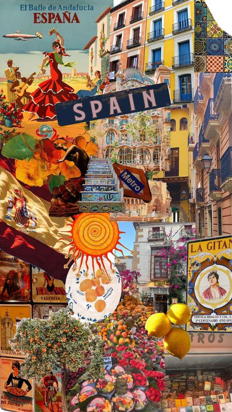 Spain Collage, Room Inspo Posters, Spanish Vibes, Spain Aesthetics, Girona Spain, Spain Aesthetic, Spain Culture, Dream Vacation Spots, Summer Mood Board