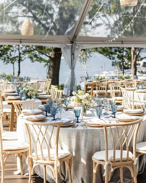 Reminiscing about all the sweet tablescape details. Planner & Designer @sheluxewed Lighting @sheluxe_lighting Photographer… | Instagram Floral Aesthetics, Southern Coastal, Blue White Weddings, Coastal Garden, Boat Wedding, Cottage Wedding, Photographer Instagram, Cape Cod Wedding, Coastal Gardens