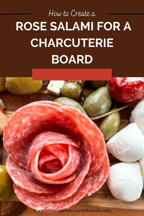 How to Create a Rose Salami for a Charcuterie Board - Amazing Charcuterie Boards Charcuterie Rosettes, Salami Roses Charcuterie, How To Make Rose Out Of Salami, Charcuterie Board Wine Tasting, Meats For A Charcuterie Board, Bread For Charcuterie Board, Salami Charcuterie, Rose Out Of Salami, Salami River Tutorial