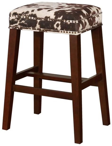 Deer Hide Decor, Walnut Decor, Cowhide Bar Stools, Whiskey Barrel Ideas, Kitchen Barstools, Cowhide Decor, Dining Room Table Makeover, Brown Cow Print, Cowhide Furniture