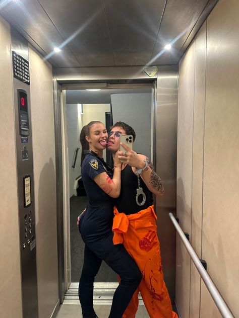 Police and prisoner halloween costume for couples Police And Prisoner Costume Couple, Prisoner Costume Men, Police And Prisoner Costume, Cop And Prisoner Costumes Couples, Prisoner Costume Halloween, Cops And Prisoner Costume, Prisoner Halloween Costume, Prison Costume, Prisoner Halloween