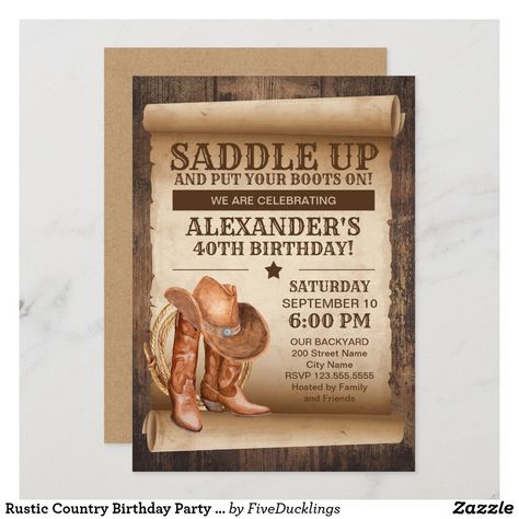 Country Birthday Party Invitations, Country Western Party, Country Western Parties, Country Birthday Party, Cowboy Invitations Birthday, Cowboy Themed Birthday Party, Western Invitations, Cowboy Theme Party, Western Birthday Party