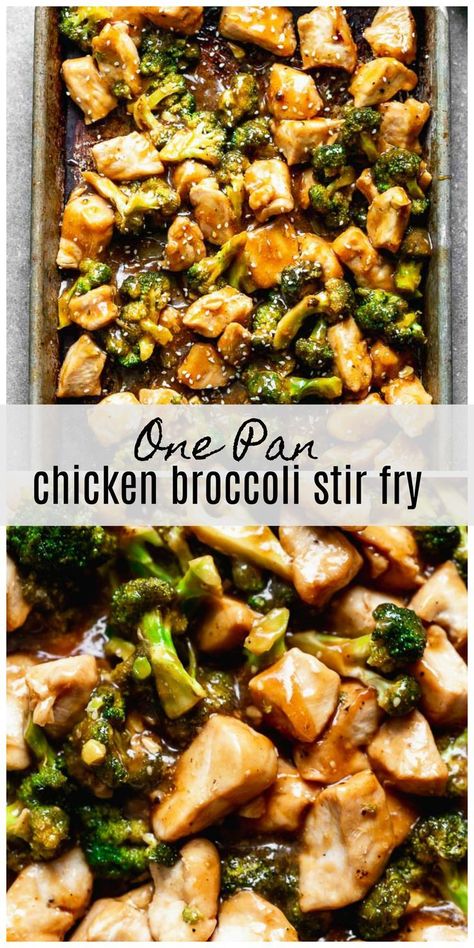 Chinese Chicken Broccoli Stir Fry is a healthier version of a classic, and it's all made in the oven on one pan! Tender chicken and crisp broccoli is tossed in a sweet soy glaze and served with simple white rice. Quick, easy, and virtually mess free dinner the kids will love! #onepanmeal #chickenandbroccoli #easystirfry Chicken And Broccoli Sheet Pan Dinner, Chicken Frozen Broccoli Recipes, Chicken Broccoli Stir Fry Recipes, Chinese Chicken Broccoli, Chicken And Broccoli Chinese, Skinnytaste Chicken, Sweet Soy Glaze, General Tao Chicken, Chicken And Broccoli Stir Fry