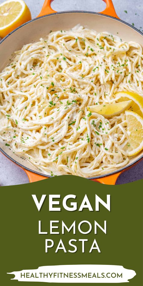 Simple Vegan Pasta, Vegan Lemon Pasta, Vegan Pasta Recipe, Creamy Lemon Pasta, Lemon Pasta Recipes, Cashew Cream Sauce, Italian Feast, Lemon Garlic Pasta, Lemon Cream Sauces