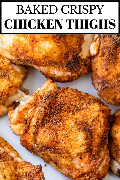 These easy Crispy Chicken Thighs are baked in the oven and a delicious main to pair with your favorite side dish. Sheet Pan Chicken Thighs, Oven Roasted Chicken Thighs, Chicken Thights Recipes, Crispy Baked Chicken Thighs, Oven Baked Chicken Thighs, Crispy Chicken Thighs, Bake Chicken, Thanksgiving Funny, Sheet Pan Chicken