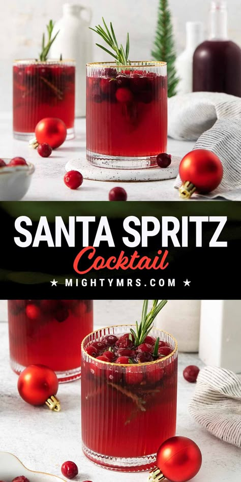 Santa Spritz Christmas Cocktail Red Christmas Drinks For Adults, Soju Christmas Drink, Holiday Party Cocktail Bar Set Up, Christmas Themed Party Food Ideas, Fruity Drinks With Vodka, Red White And Merry Cocktails Smirnoff, Christmas Ornament Drink Recipe, Holiday Drink Bar Ideas, Red Holiday Cocktails