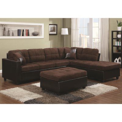 Coaster Furniture Mallory Sectional - 505655 Sofa Color Ideas, Modern Kitchen Cabinets Ideas, Brown Living Room Furniture, Sofa Arrangement, Living Room Furniture Set, Faux Leather Sectional, Microfiber Sectional Sofa, Furnitur Ruang Keluarga, Brown Sectional