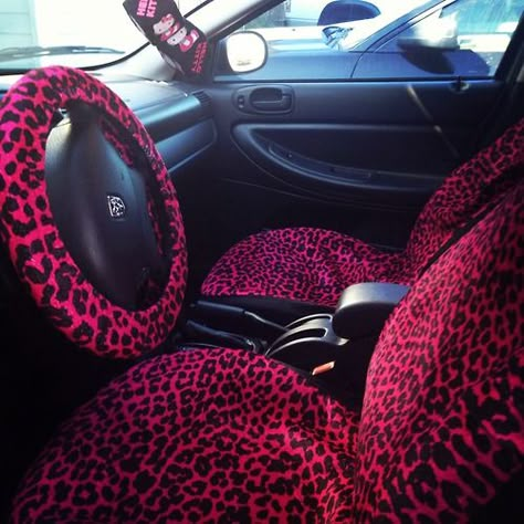 Hot Pink Car Interior Aesthetic, Hot Pink Cheetah Print, Cheetah Print Car Seat Covers, Leopard Print Car Interior, Hot Pink Car Interior, Cheetah Print Car Accessories, Cheetah Print Car Interior, Mcbling Car, Y2k Car Interior