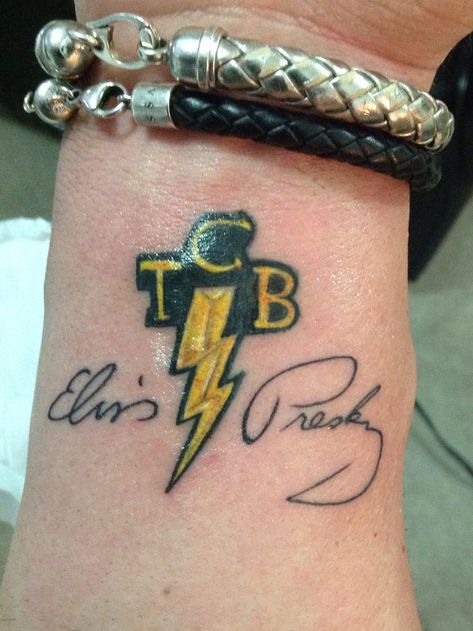 Elvis Tattoo Ideas, Tattoo Rock N Roll, Elvis Presley Tattoos, Tcb Tattoo, Elvis Presley Tattoo, Chevy Tattoo, Elvis Tattoo, Truck Tattoo, Tattoo Removal Cost