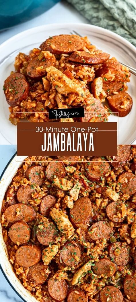 30-Minute One-Pot Jambalaya: Easy & Flavorful - Tastilly Pork Jambalaya Recipe, Jumbolia Recipes, One Pot Jambalaya Recipe, Chicken Monterey, Easy Jambalaya Recipe, Chicken Jambalaya Recipe, Jambalaya Recipe Easy, Cajun Rice, Cajun Shrimp Recipes