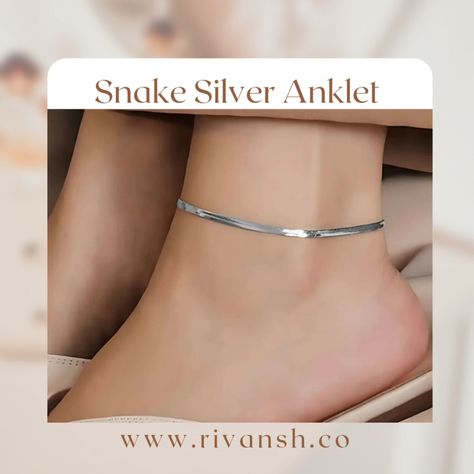 SNAKE SILVER ANKLET ✨ Crafted with 925 Silver ✨ Modern sleek design ✨ Hallmarked ✨ 6 months warranty | COD available | 7 days Return Shop now - www.rivansh.co 🛒 #silveranklet #hallmark #rivansh #wedding Anklet Jewelry Silver, Anklet Designs Silver, Snake Anklet, Silver Anklets Designs, Silver Bracelet For Women, Anklet For Women, Anklet Designs, Silver Anklet, Women Anklets